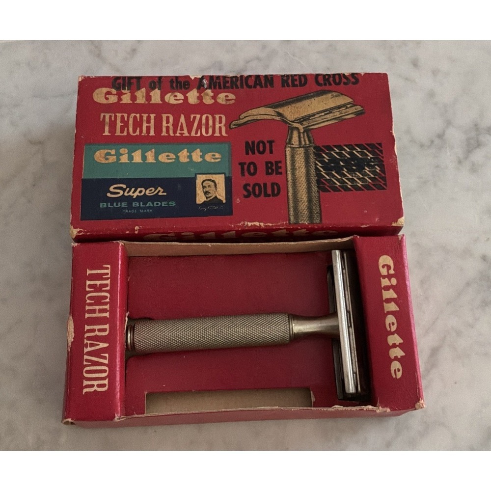 VINTAGE Gillette Tech Razor Red Cross Gift